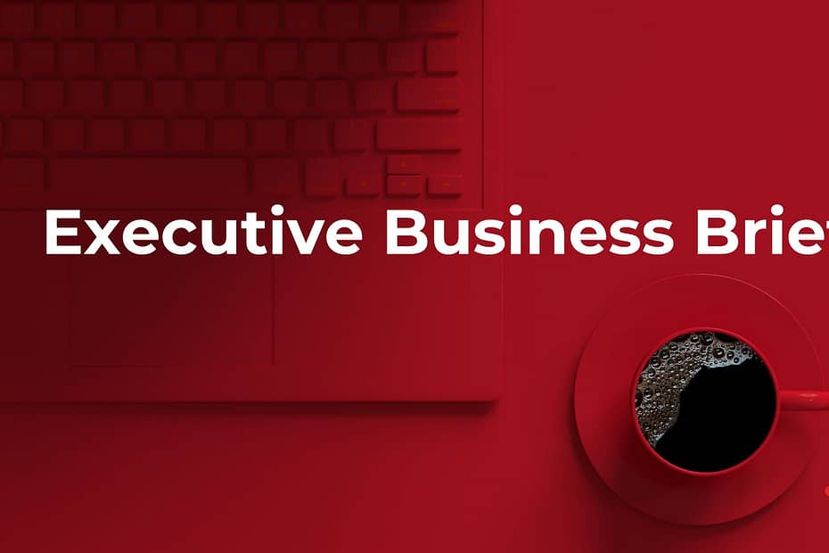 Efficio's Executive Business Brief logo on a clean [red] background, representing strategic insights and business planning for company owners